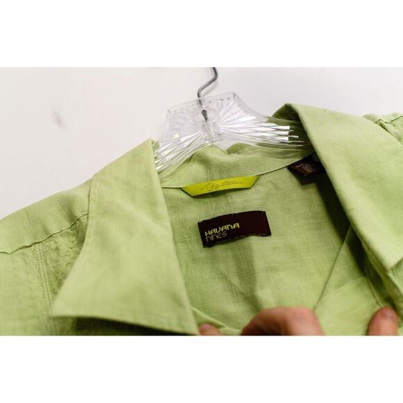 Havana Nines Mens XL linen Green Short Sleeve Button-Up Shirt Guayabera wedding - Picture 3 of 7